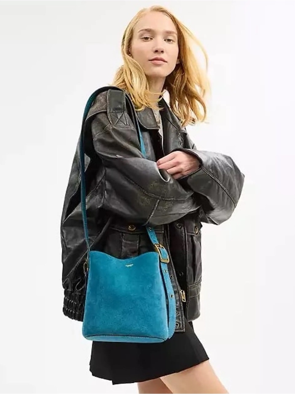 Coach Bleeker Suede Bucket 21 Shoulder Bag - Teal Blue